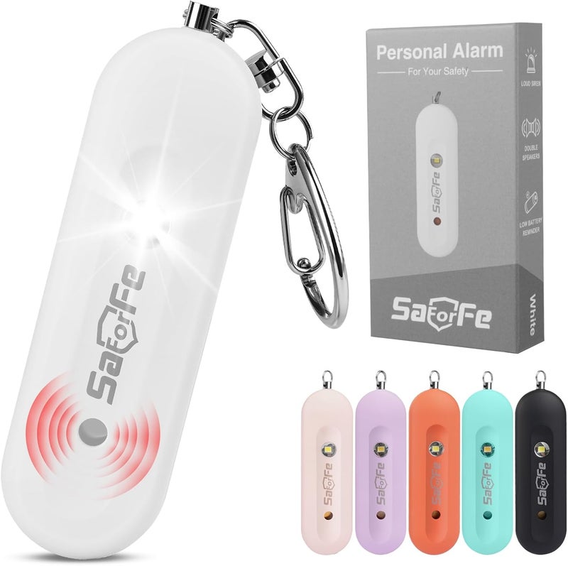 SaForFe Personal Safety Alarm - Waterproof Rechargeable Security Alarm - 140dB Extra Loud Siren & Strobe Light - Self Defense Keychain - Gift for Women, Teenagers, College Girls, Seniors (White) - Image 1